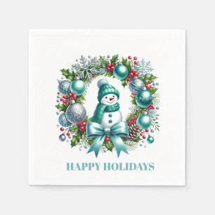 Holiday Snowman Wreath Paper Napkins