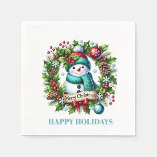 Holiday Snowman Wreath Paper Napkins