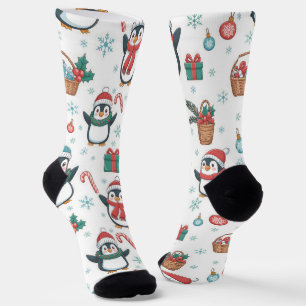 Holiday Socks with Christmas Penguins, Snowflakes