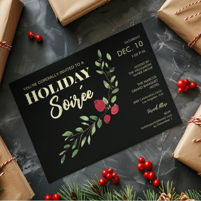 Holiday Soirée Elegant Red Holly Corporate Party (Formal company party holiday soirée Christmas invitation.)