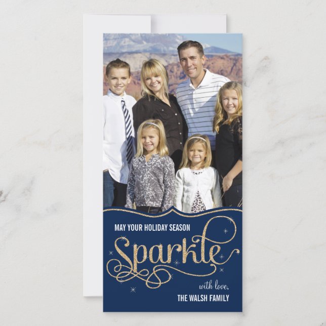 Holiday Sparkle Holiday Photo Card - Navy (Front)