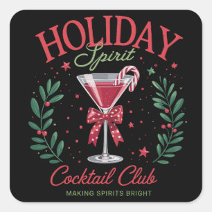 Holiday Spirit Cocktail Club Christmas Party Square Sticker