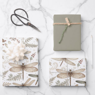 Holiday Spirit Dragonflies Wrapping Paper Sheet