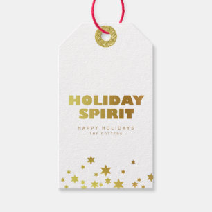 Holiday Spirit   Fun Christmas White & Gold Mini Gift Tags