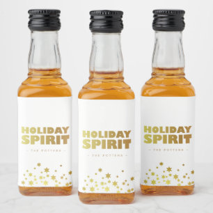 Holiday Spirit   Fun Christmas White & Gold Mini Liquor Bottle Label