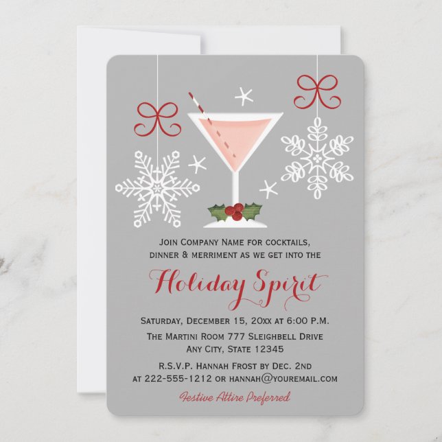 Holiday Spirit Pink Martini Corporate Party Invitation (Front)