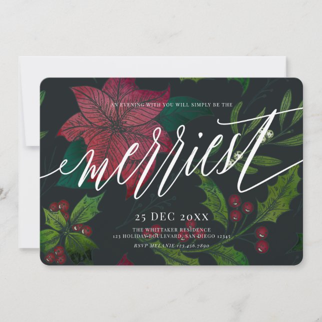 Holiday Spirit Poinsettia Christmas Holiday Party Invitation (Front)