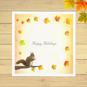 Holiday Squirrel & Fall Leaves  Napkin