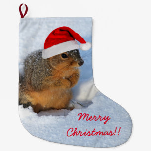 Holiday Squirrel Large Christmas Stocking