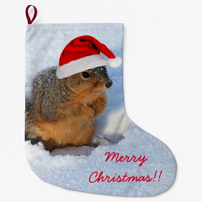 Holiday Squirrel Large Christmas Stocking (Front)