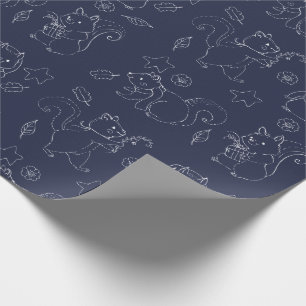 Holiday Squirrel Outline Pattern Wrapping Paper