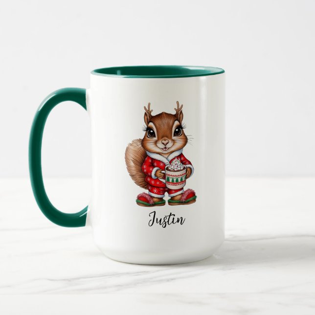 Holiday Squirrel Personalised Christmas Mug (Left)