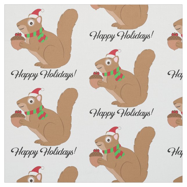 Holiday Squirrel with Acorn and Bow Fabric (Swatch)