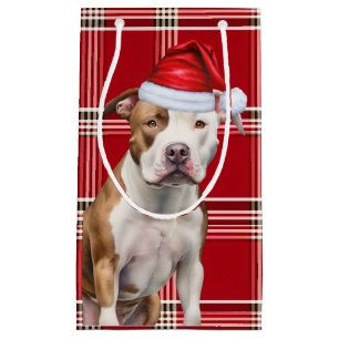 Holiday Staffordshire Dog Fun Red Plaid Christmas Small Gift Bag