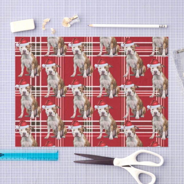 Holiday Stafforshire Dog Red Plaid Christmas Tissue Paper (Craft)