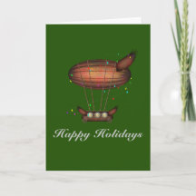 Holiday Steampunk Airship Customisable Card