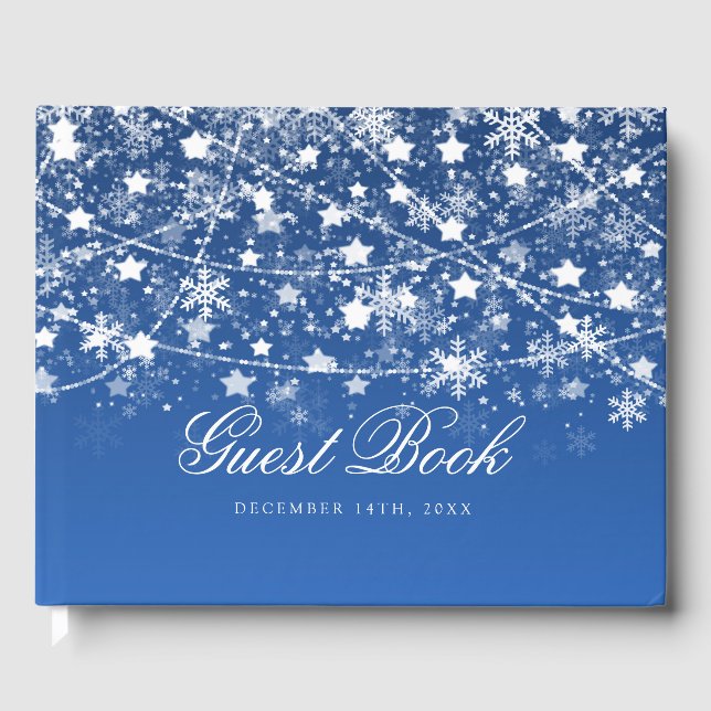 Holiday String Lights Blue Christmas Guest Book (Front)