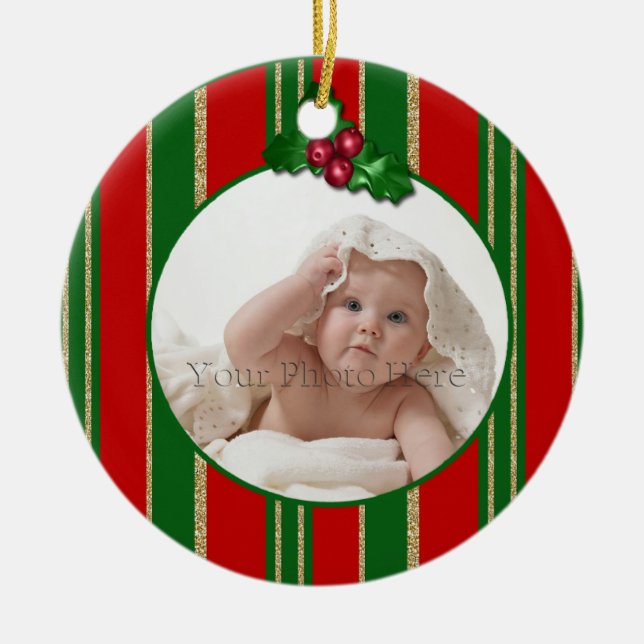 Holiday Stripes Ceramic Tree Decoration (Front)