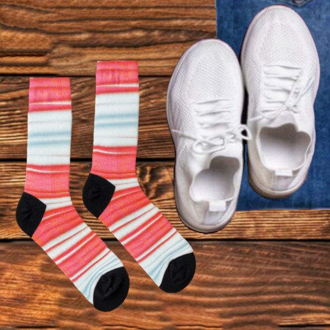 Holiday Stripes Crew Socks (These pink, striped crew socks, are a fun, way to express your style!)