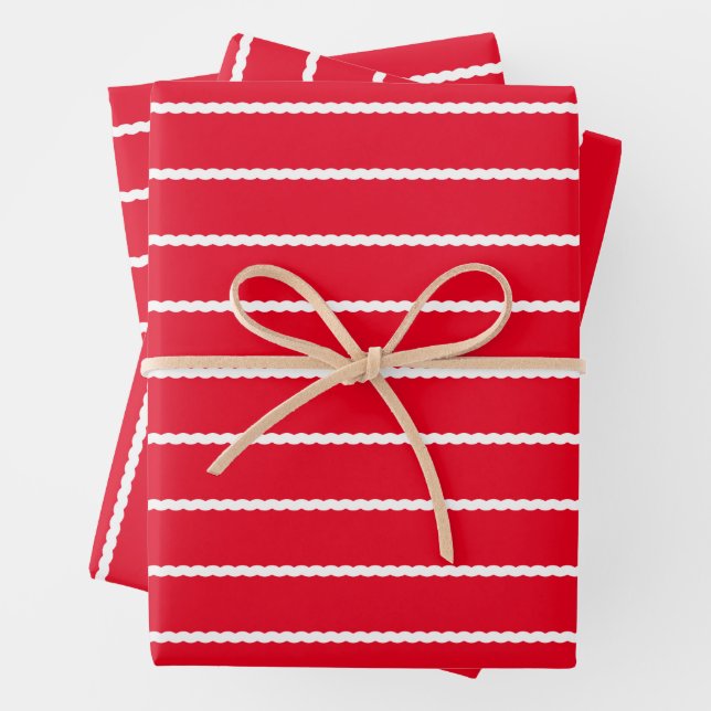 Holiday stripes cute red squiggly lines Christmas Wrapping Paper Sheet (In situ)