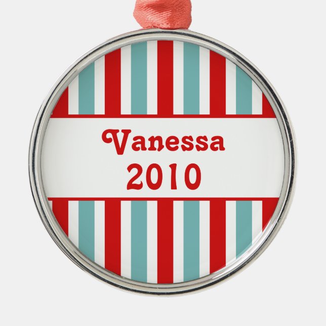 Holiday Stripes Premium Round Christmas Ornament (Front)