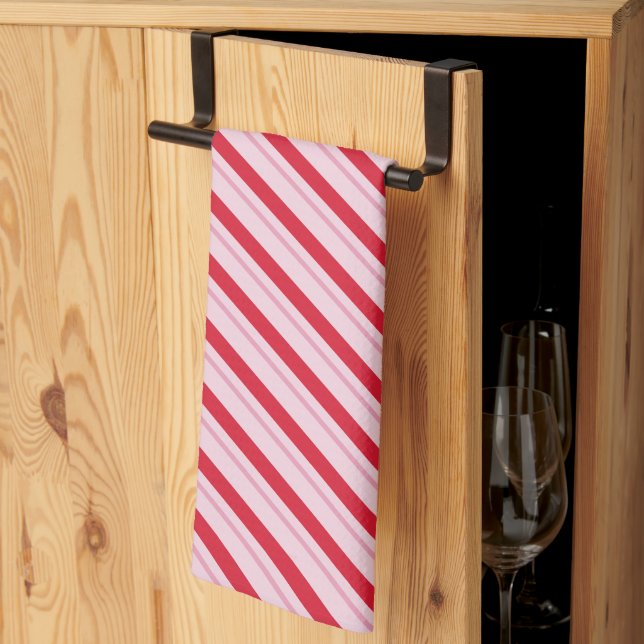 Holiday Stripes Red and Pink Kitchen Towel (Thirds Fold)