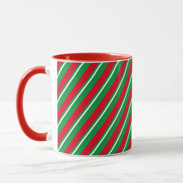 Holiday Stripes Red White Green Candy Cane Mug (Left)