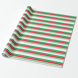 Holiday Stripes Red White Green Wrapping Paper