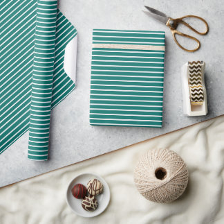 Holiday Stripes Refined | Winter Teal ll Wrapping Paper