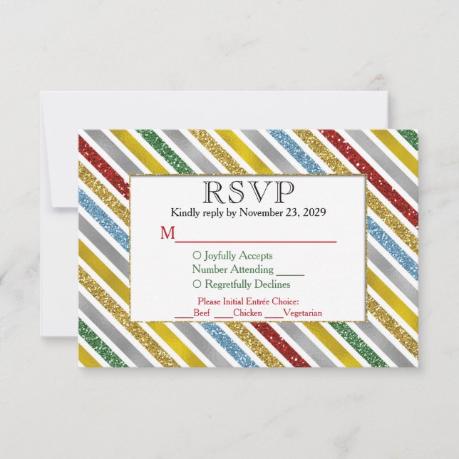 Holiday Stripes RSVP Wedding Response Meal Choice (Front)