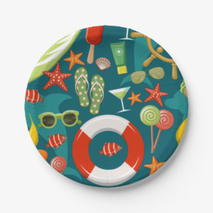 Holiday summer party beach pattern paper plate