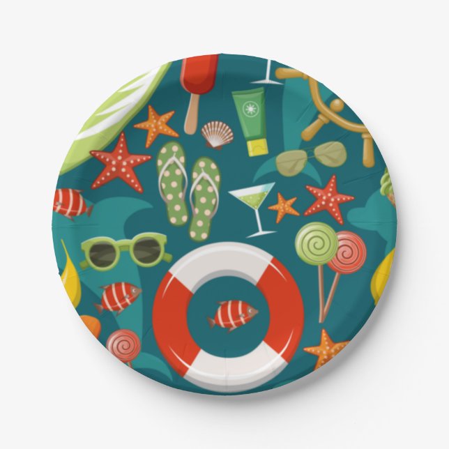 Holiday summer party beach pattern    paper plate (Front)