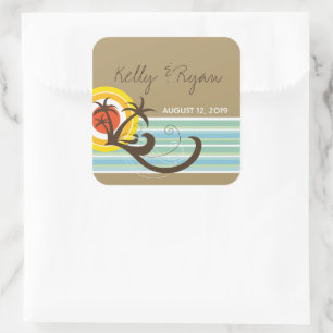 Holiday Sunset Tropical Palm Trees Beach Wedding Square Sticker