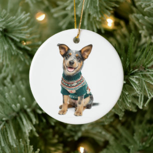 Holiday Sweater Cattle Dog Ceramic Tree Decoration