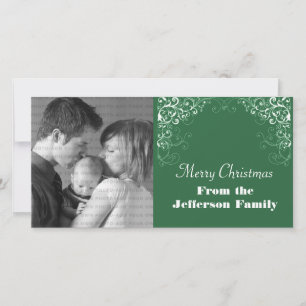Holiday Swirls Photo Card, Dark Green Card