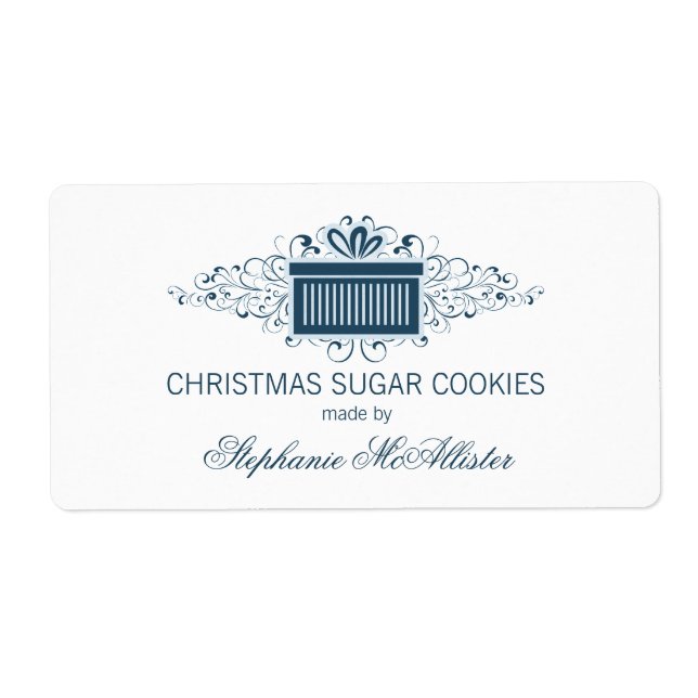 Holiday Swirls Present Baking Labels, Blue (Front)