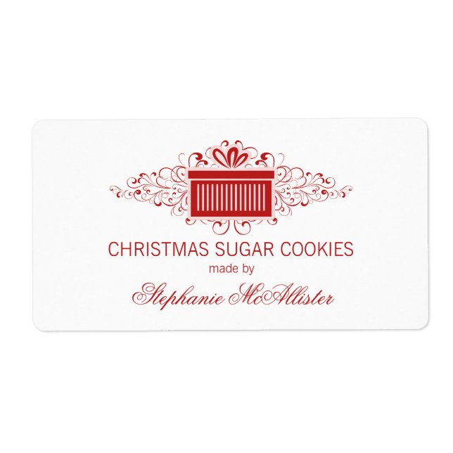 Holiday Swirls Present Baking Labels, Red (Front)
