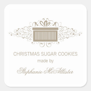 Holiday Swirls Present Baking Stickers, Latte Square Sticker