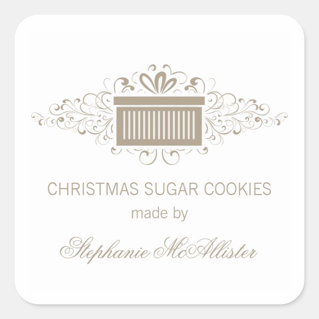 Holiday Swirls Present Baking Stickers, Latte Square Sticker (Front)