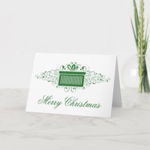 Holiday Swirls Present Christmas Card, Green Card