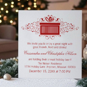 Holiday Swirls Present Christmas Party, Red Invitation