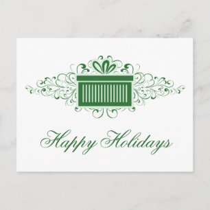 Holiday Swirls Present Christmas Postcard, Green