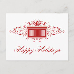 Holiday Swirls Present Christmas Postcard, Red Postcard
