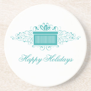Holiday Swirls Present Coaster, Aqua Coaster