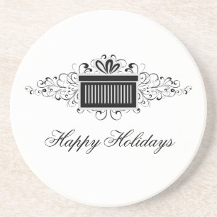Holiday Swirls Present Coaster, Black Coaster