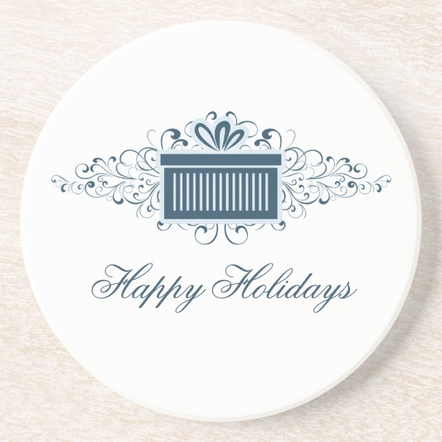 Holiday Swirls Present Coaster, Blue Coaster (Front)