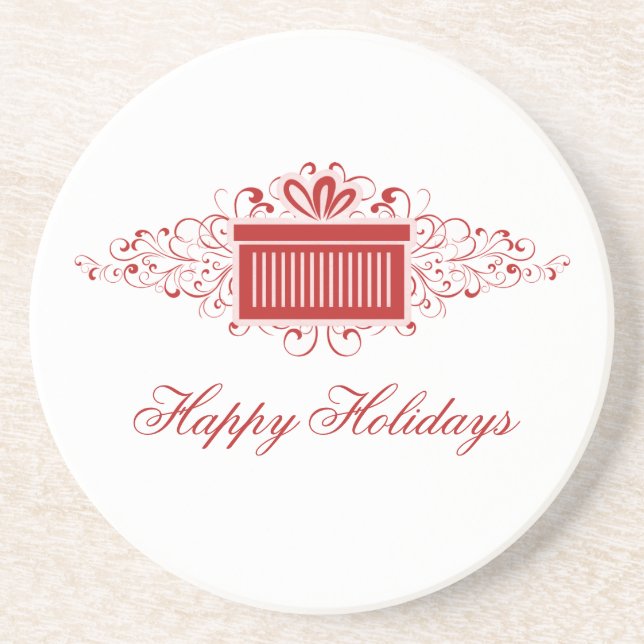 Holiday Swirls Present Coaster, Red Coaster (Front)