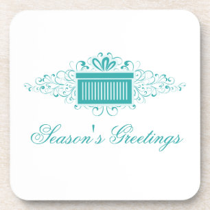 Holiday Swirls Present Coaster Set, Aqua