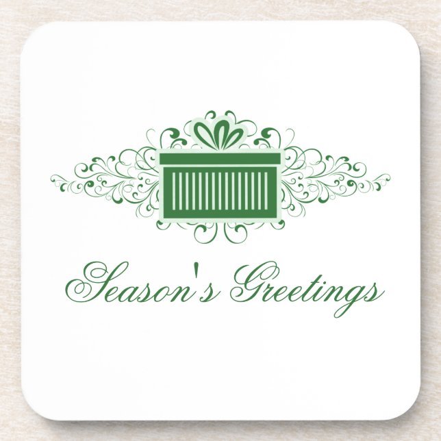 Holiday Swirls Present Coaster Set, Green (Front)