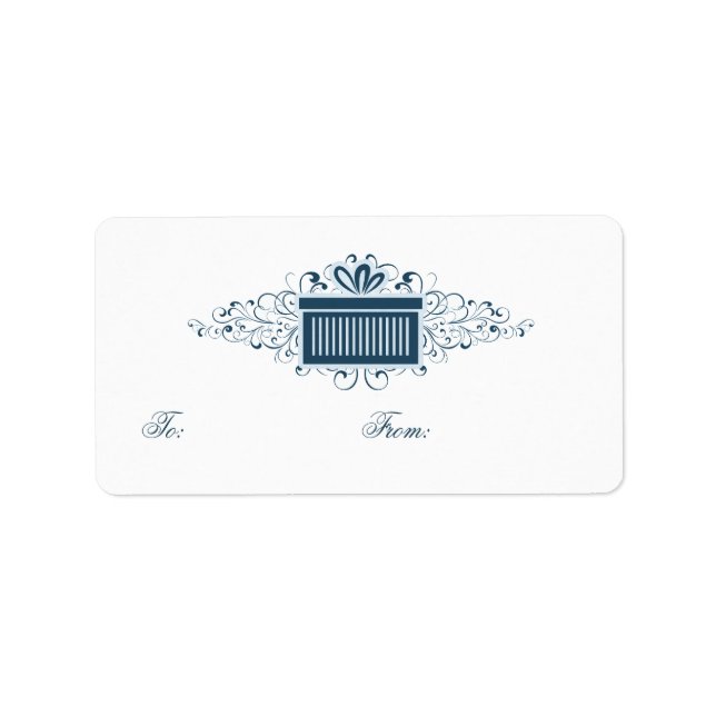 Holiday Swirls Present Gift Tag Labels, Blue (Front)